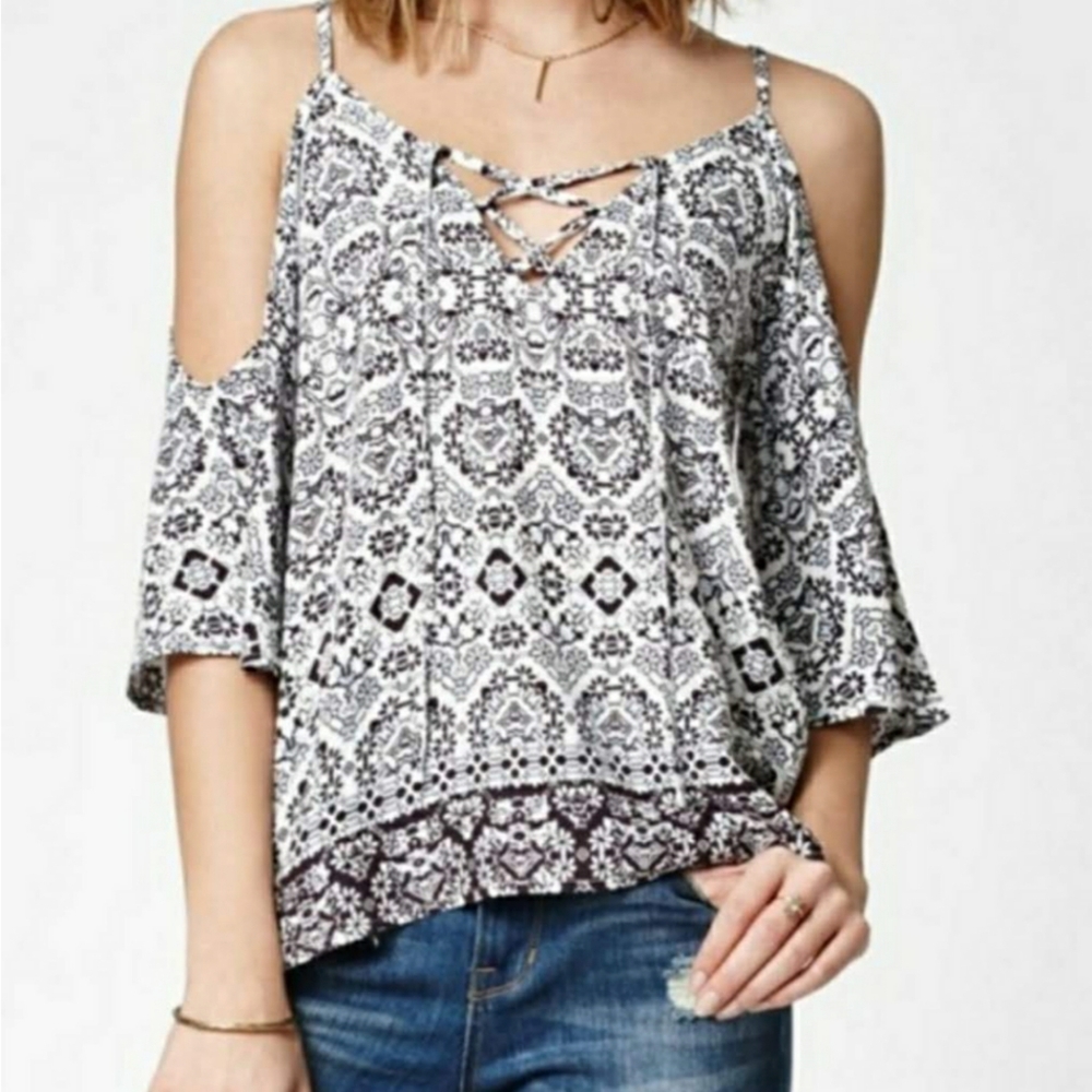 L.A. HEARTS Floral Cold Shoulder Boho Blouse